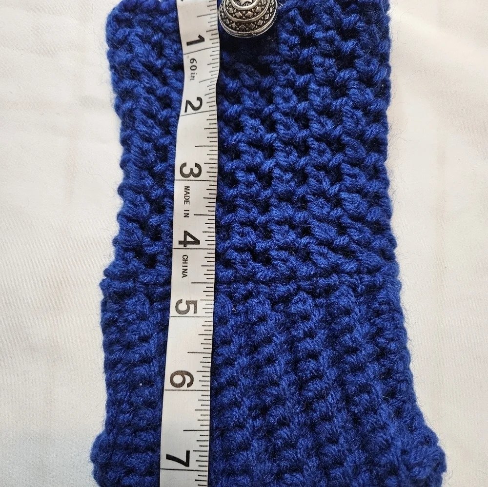 Hand Crafted hand knit crochet phone handbag color electric blue handmade beaded